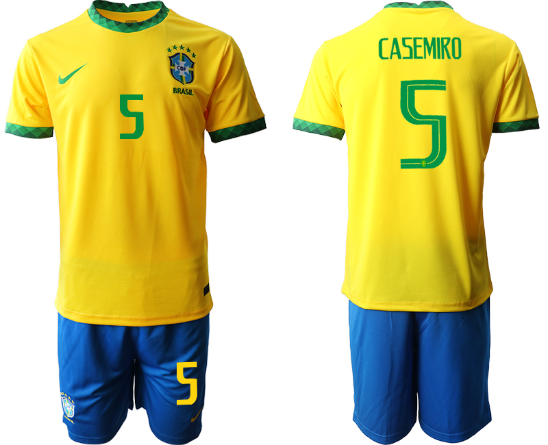 Men 2020-2021 Season National team Brazil home yellow #5 Soccer Jersey